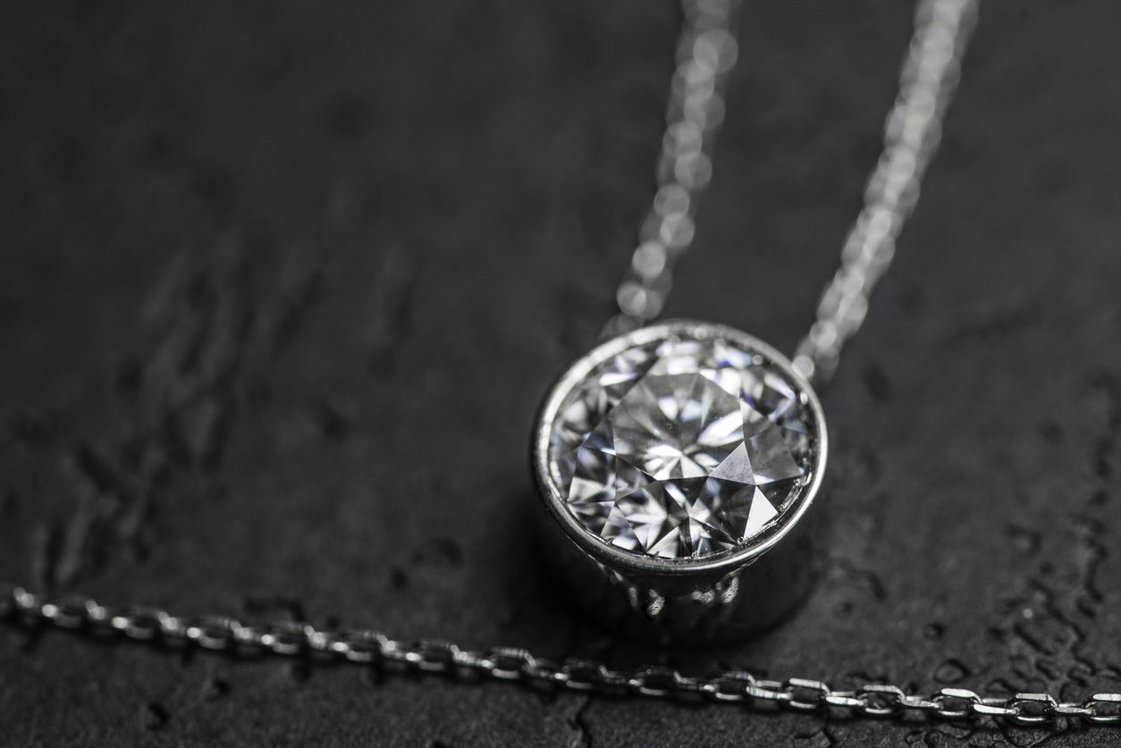 Floating Diamond Curved Bar Necklace | Floating Diamond Necklace