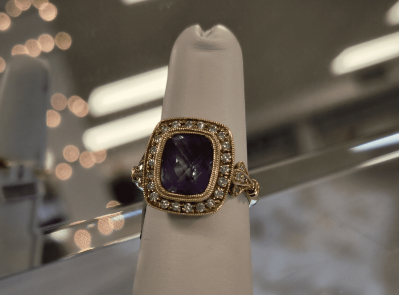 gold jewelry ring purple diamond